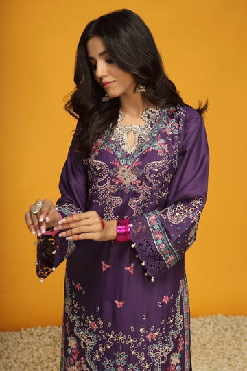 Unstitched 2 Pcs Viscose Emb Shirt, Dyed Viscose Cotel Trouser - Diners