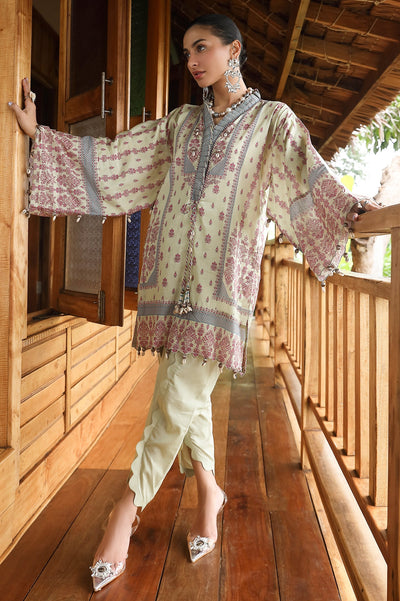 Unstitched 2 Pcs Lawn Printed Shirt & Dyed Trouser - Diners