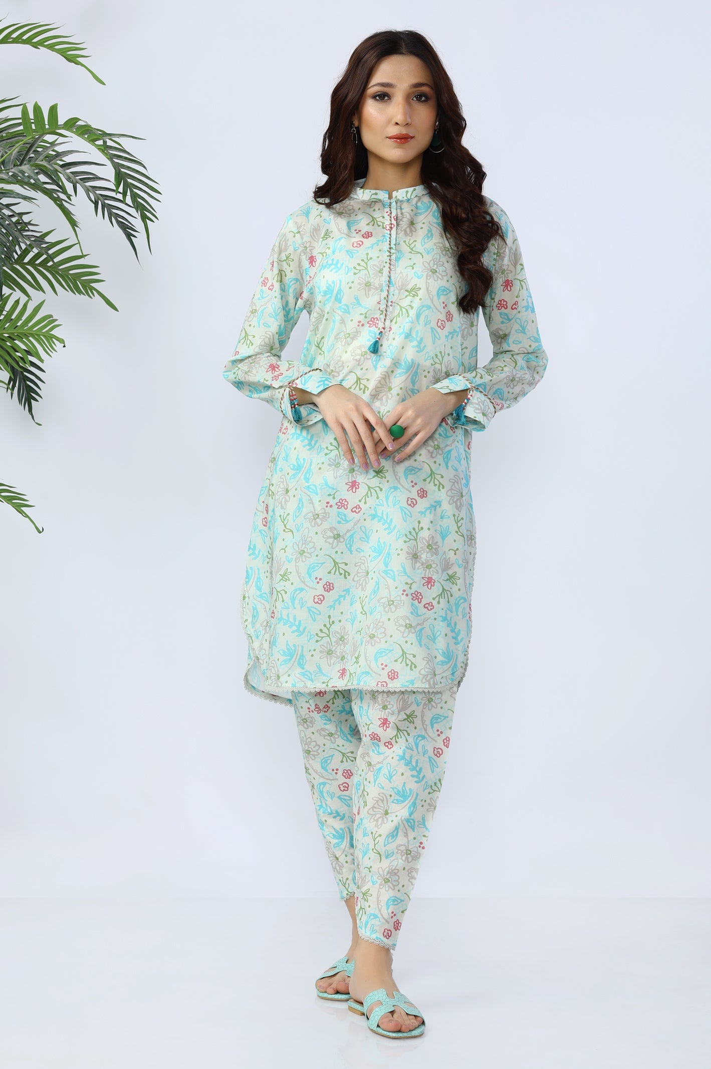 Unstitched 2 Piece Lawn Printed Shirt & Dyed Trouser - Diners