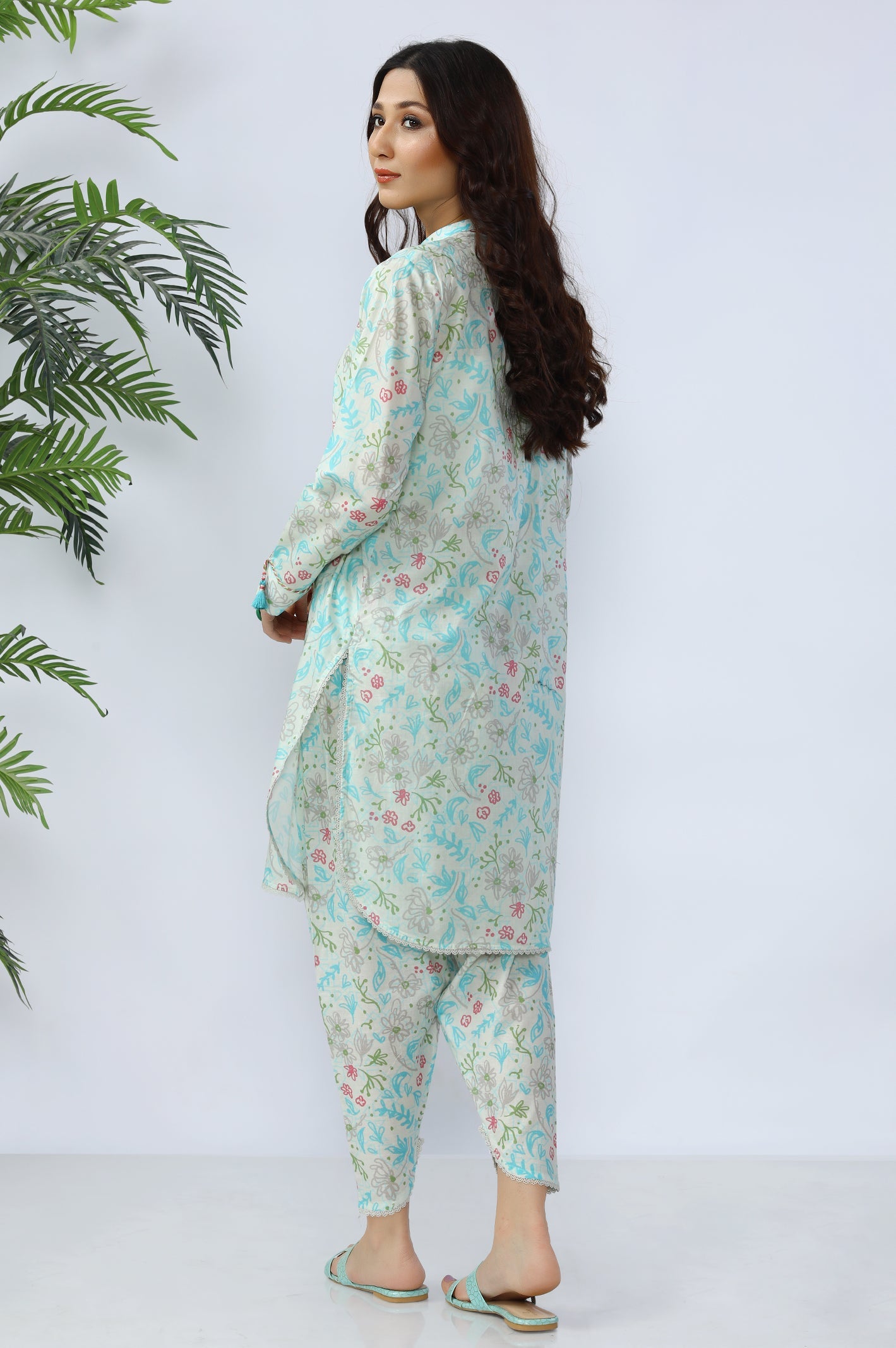 Unstitched 2 Piece Lawn Printed Shirt & Dyed Trouser - Diners