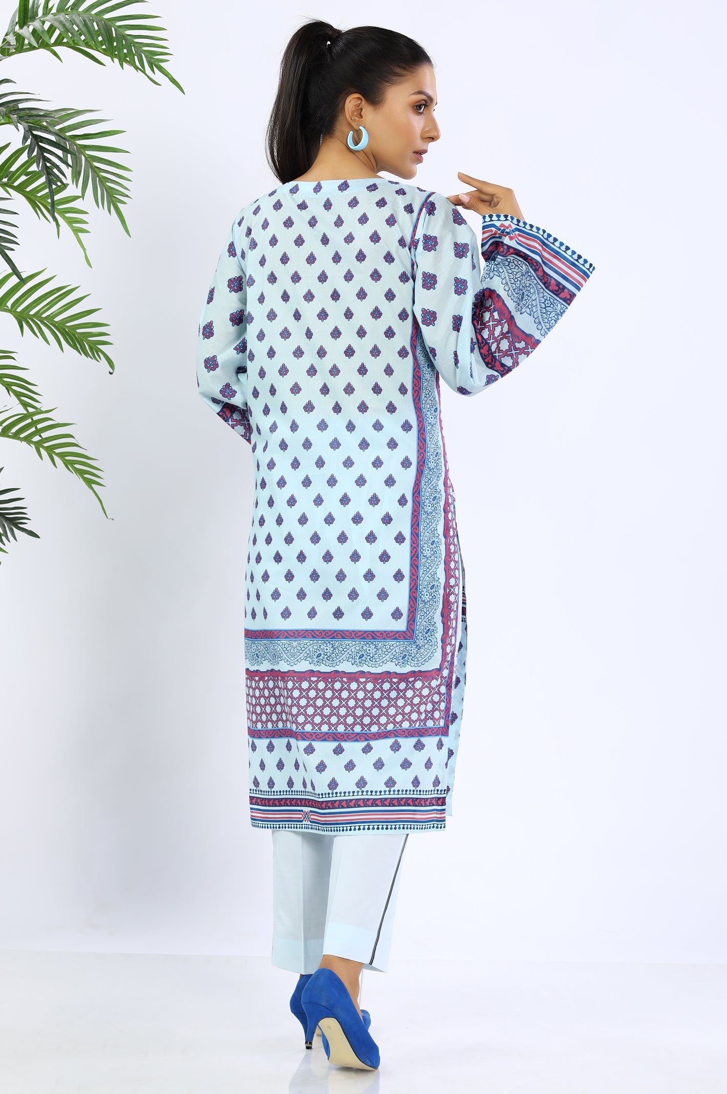 Unstitched 2 Piece Digital Printed Shirt & Dyed Trouser - Diners