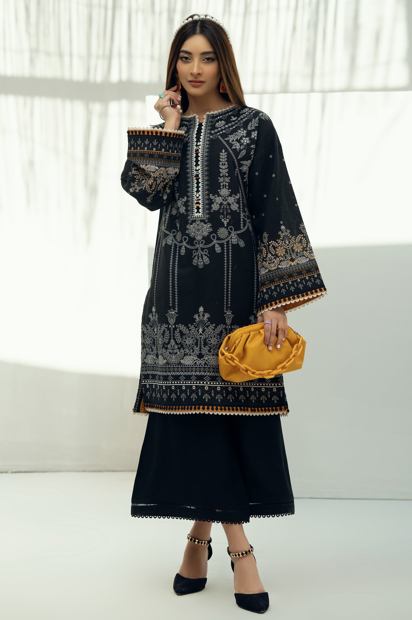 Women Stitched Kurti SKU: WKL0960-BLACK - Diners